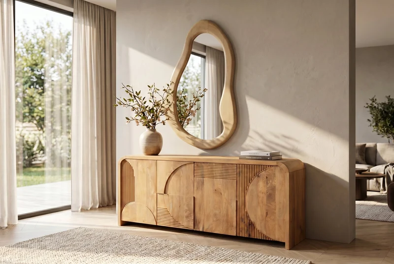 Miroir mural massif ORGANIC 130cm crème bois de manguier flexible à accrocher