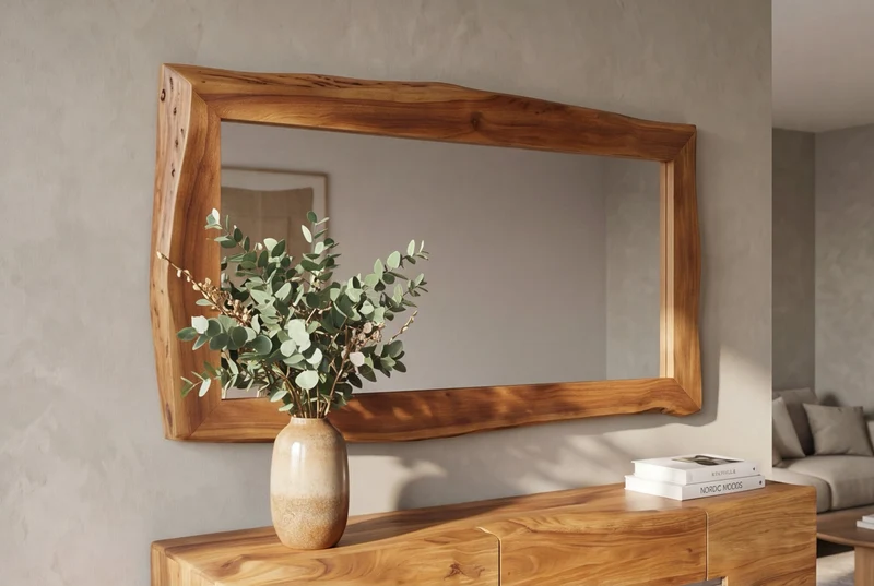 Miroir massif MAMMUT 160cm marron bois d'acacia bord d'arbre miroir mural