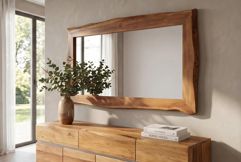 Miroir massif MAMMUT 160cm marron bois d'acacia bord d'arbre miroir mural