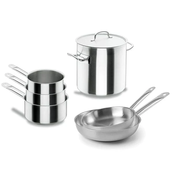 Batterie de cuisine tout inox : 3 casseroles, 2 poêles et 1 marmite Chef Classic Lacor