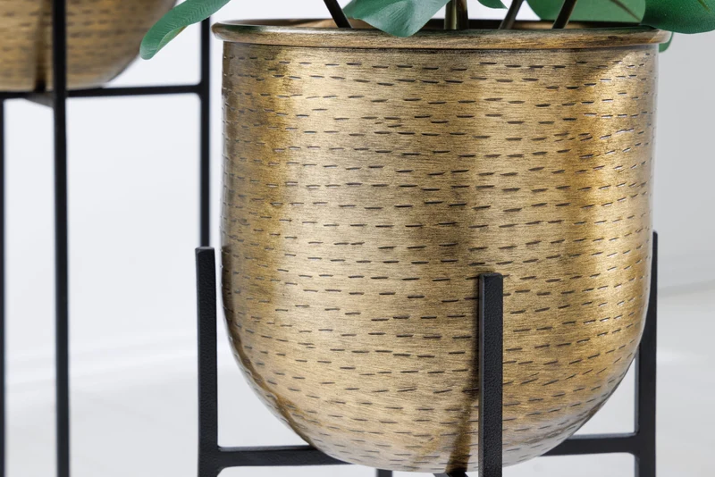 Lot de 2 pots de fleurs UNITÉ 70/50cm métal noir doré design martelé