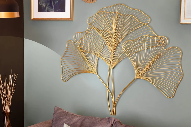 Décoration murale élégante GINKGO 90cm or en forme de feuille filigrane