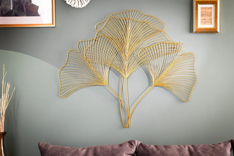 Décoration murale élégante GINKGO 90cm or en forme de feuille filigrane