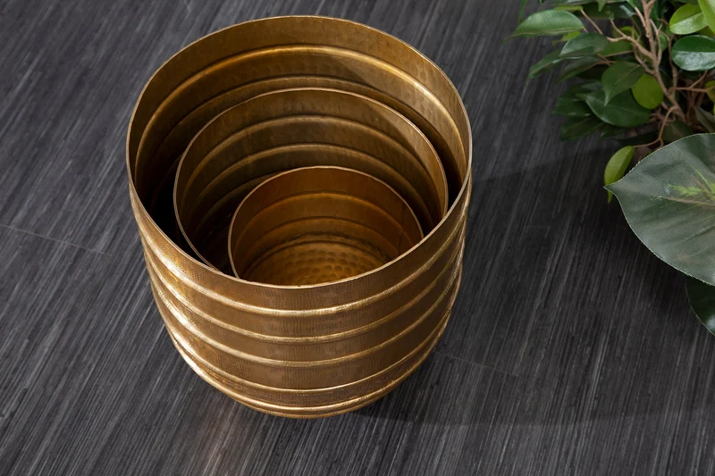 Lot de 3 pots de fleurs ORIENT 25/20/15cm métal doré design martelé