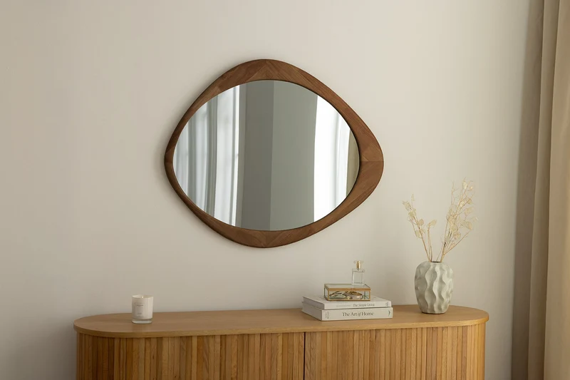 Miroir mural massif ORGANIC 90cm marron design bois de noyer