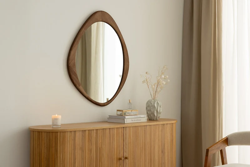 Miroir mural massif ORGANIC 90cm marron design bois de noyer