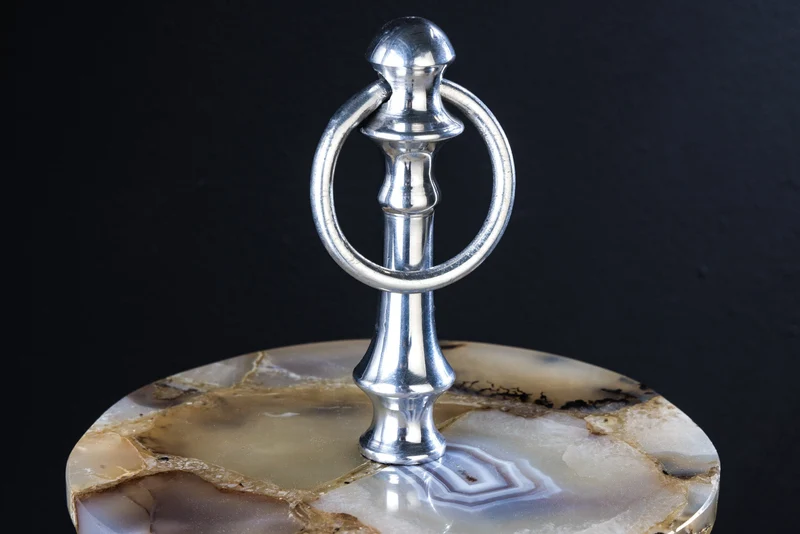 Lot de 2x Présentoir à gâteau décoratif NOBLE 35cm argent pierre précieuse fait main agate quartz aluminium