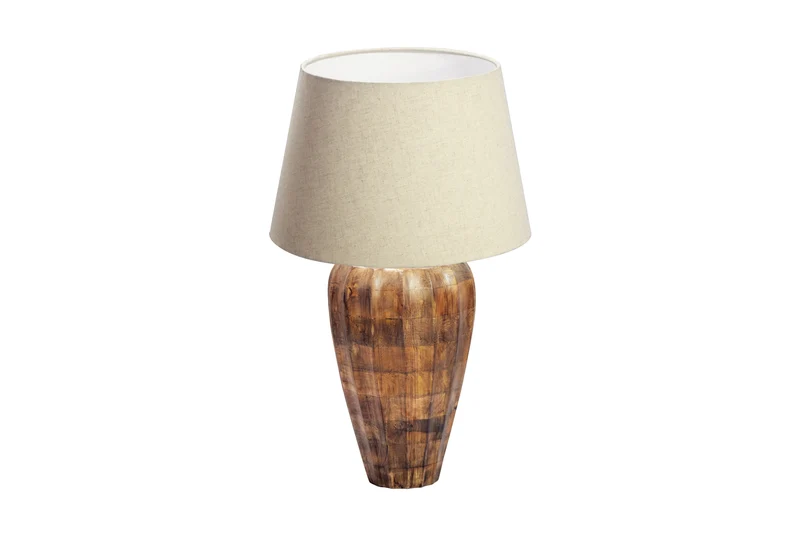Lampe de table fabriquée à la main PURE NATURE 65cm blanc naturel bois de manguier avec abat-jour en tissu (réf. 48095)