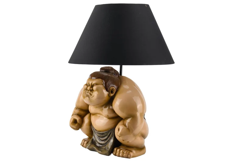 Lampe de table faite à la main SUMO 50cm noir sculpture abat-jour en tissu