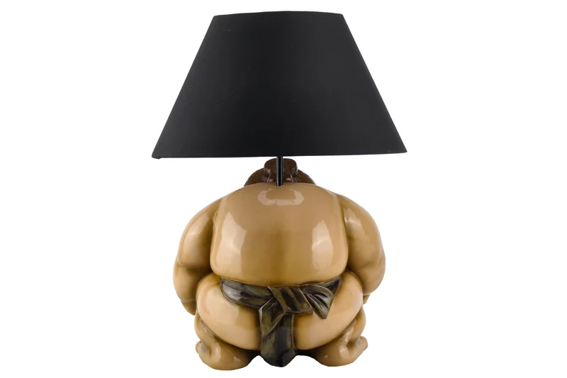 Lampe de table faite à la main SUMO 50cm noir sculpture abat-jour en tissu