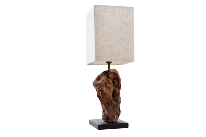Lot de 2x Lampe de table artisanale en bois flotté HYPNOTIC 45cm beige avec abat-jour en lin
