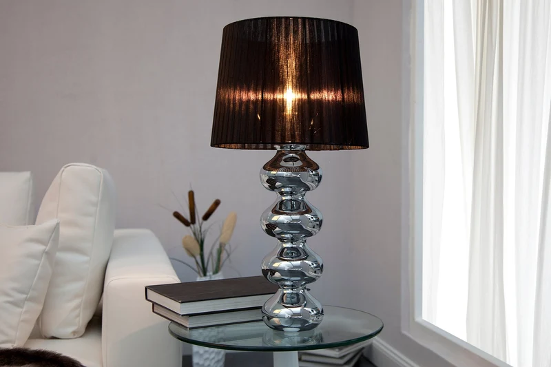 Lampe de table MIA 60 cm argentée avec abat-jour en tissu