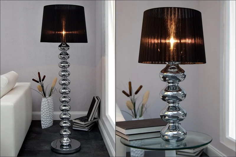 Lampe de table MIA 60 cm argentée avec abat-jour en tissu