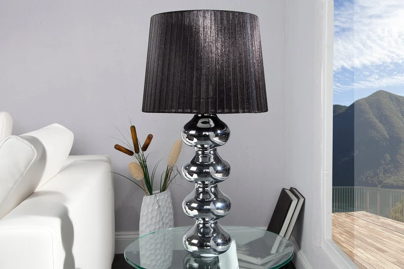 Lampe de table MIA 60 cm argentée avec abat-jour en tissu