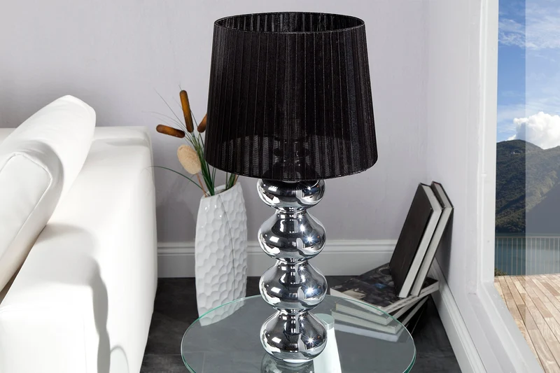 Lampe de table MIA 60 cm argentée avec abat-jour en tissu