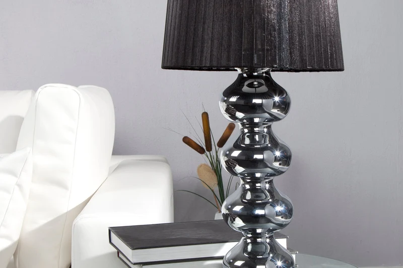 Lampe de table MIA 60 cm argentée avec abat-jour en tissu