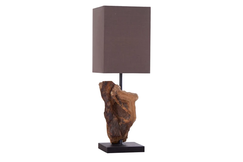 Lot de 2x Lampe de table artisanale en bois flotté HYPNOTIC 45cm marron avec abat-jour en lin