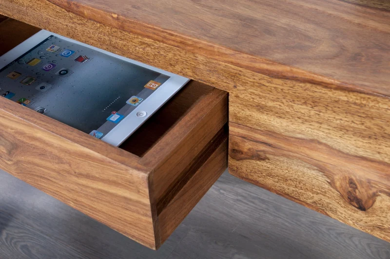 Table console secrétaire massive MAKASSAR 100 cm finition pierre de Sheesham marron