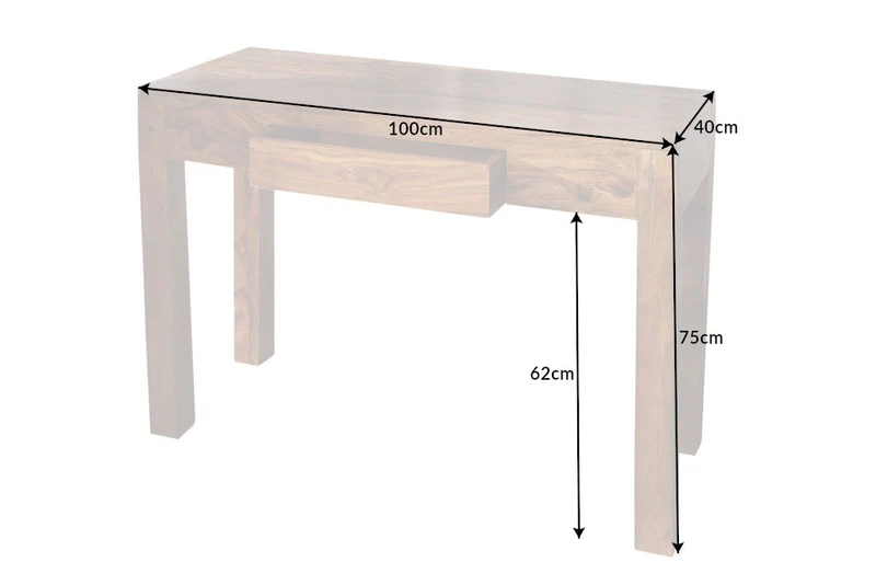Table console secrétaire massive MAKASSAR 100 cm finition pierre de Sheesham marron