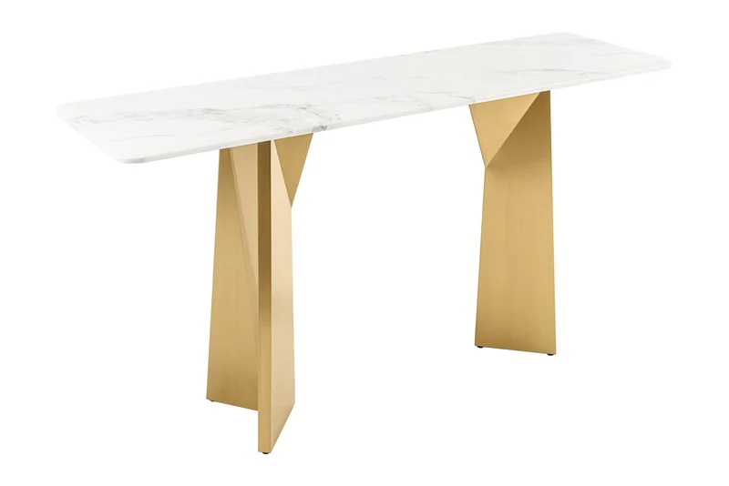 Console design EXTRAVAGANCIA 140cm marbre blanc métal doré champagne brossé