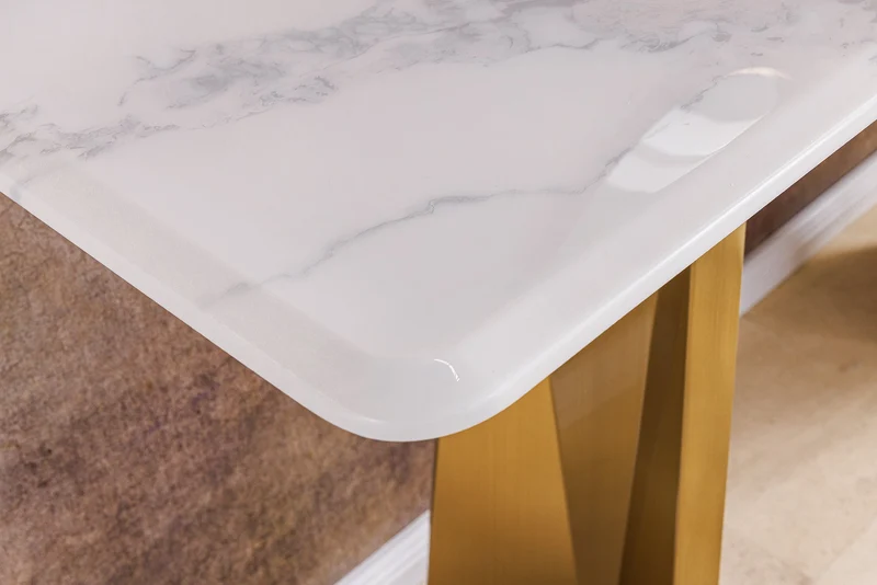 Console design EXTRAVAGANCIA 140cm marbre blanc métal doré champagne brossé