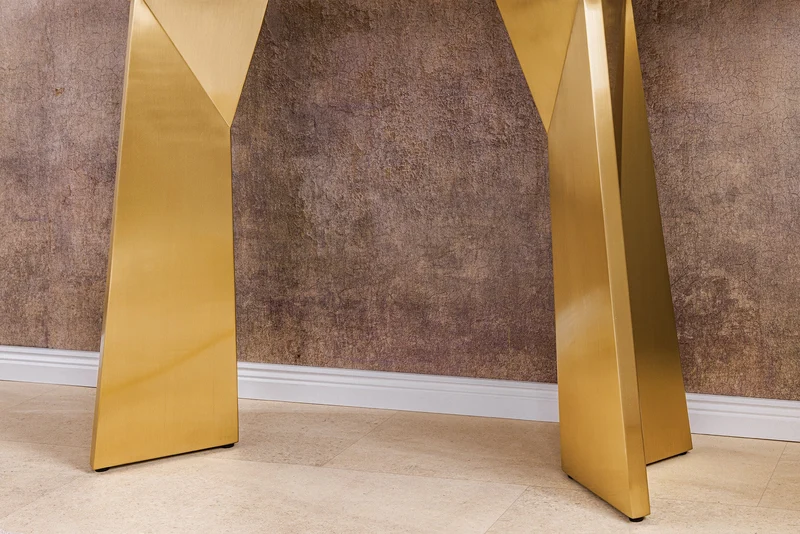 Console design EXTRAVAGANCIA 140cm marbre blanc métal doré champagne brossé