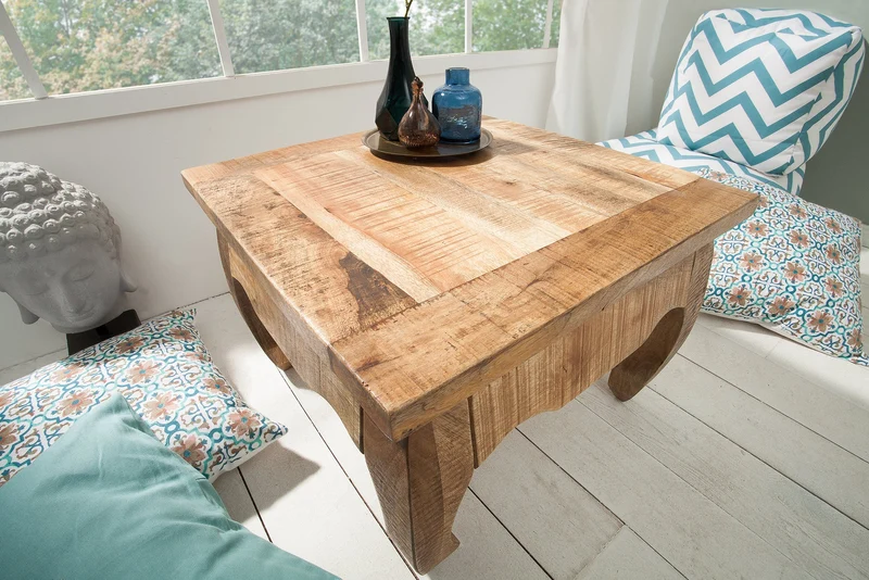 Table basse massive OPIUM ANTIQUE 60cm table d'appoint en bois de manguier naturel