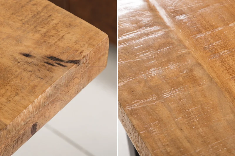 Table basse massive IRON CRAFT 60cm en bois de manguier design industriel