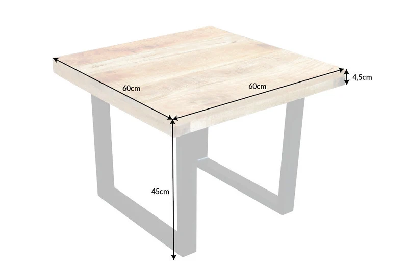 Table basse massive IRON CRAFT 60cm en bois de manguier design industriel
