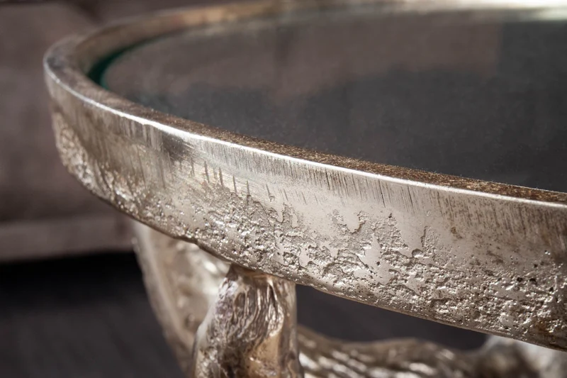 Table basse extravagante MATADOR 56cm tête de taureau en bronze avec plateau en verre
