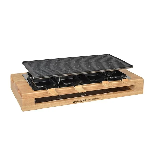 Appareil à raclette Bamboo 8 poêlons et 2 double poêlons 1500 W KCWOOD.8.MAXI Kitchen Chef Professional