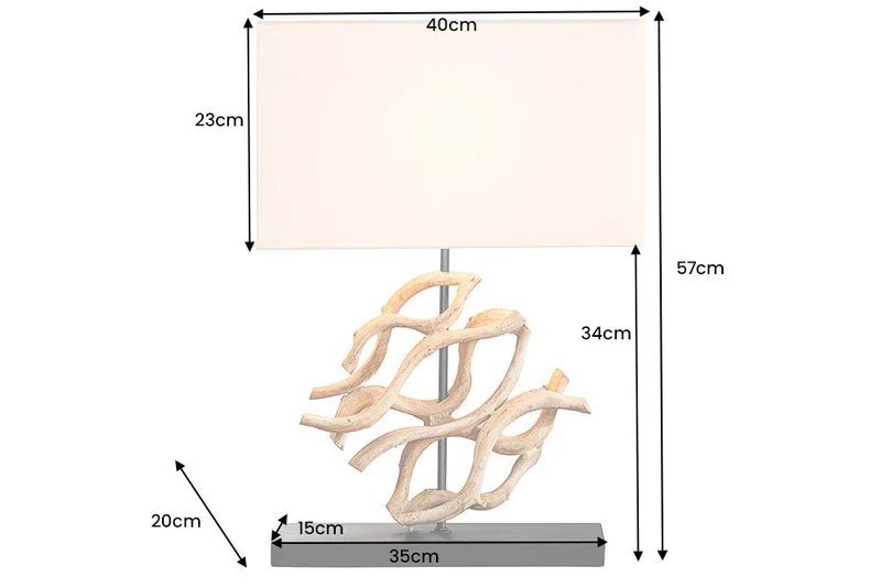 Design lampe de table WAVE 60cm naturel bois massif handmade blanc abat-jour en coton