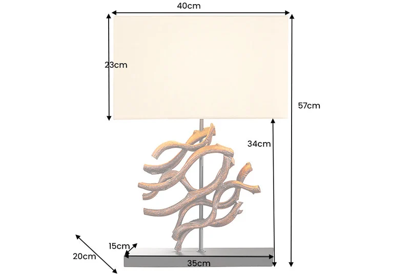 Lampe de table design WAVE 60 cm naturel bois massif fait main abat-jour en coton beige