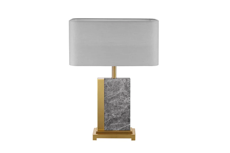 Design lampe de table ELEGANCIA 65cm or gris abat-jour en tissu marbre