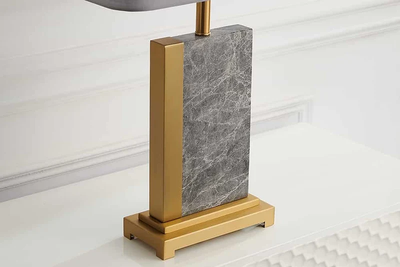 Design lampe de table ELEGANCIA 65cm or gris abat-jour en tissu marbre