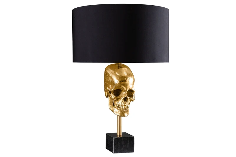 Lampe de table extravagante SKULL 56 cm noir et or métal tête de mort sculpture luminaire (réf. 41529)