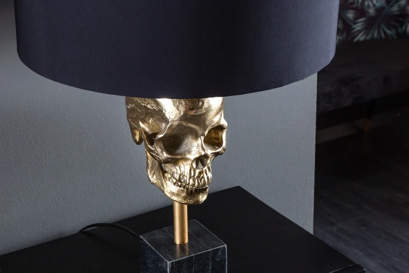 Lampe de table extravagante SKULL 56 cm noir et or métal tête de mort sculpture luminaire (réf. 41529)