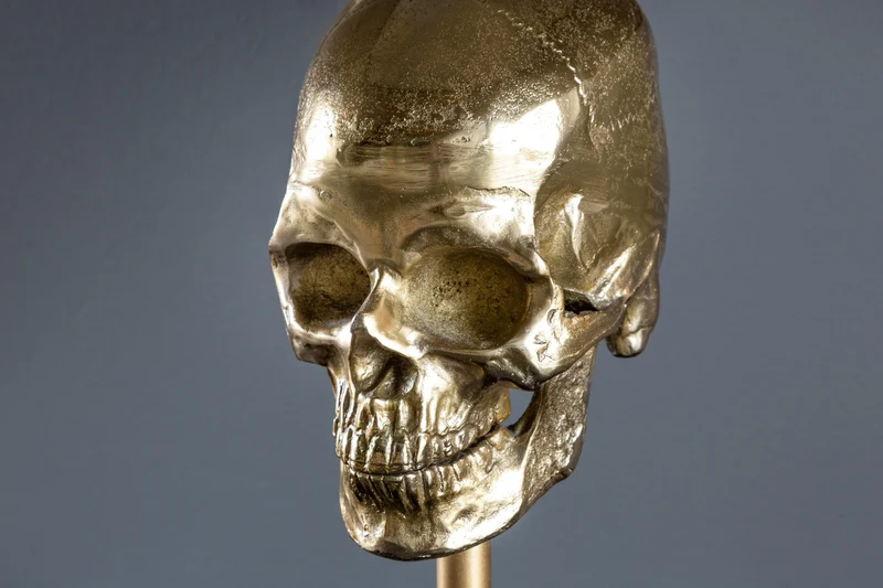 Lampe de table extravagante SKULL 56 cm noir et or métal tête de mort sculpture luminaire (réf. 41529)