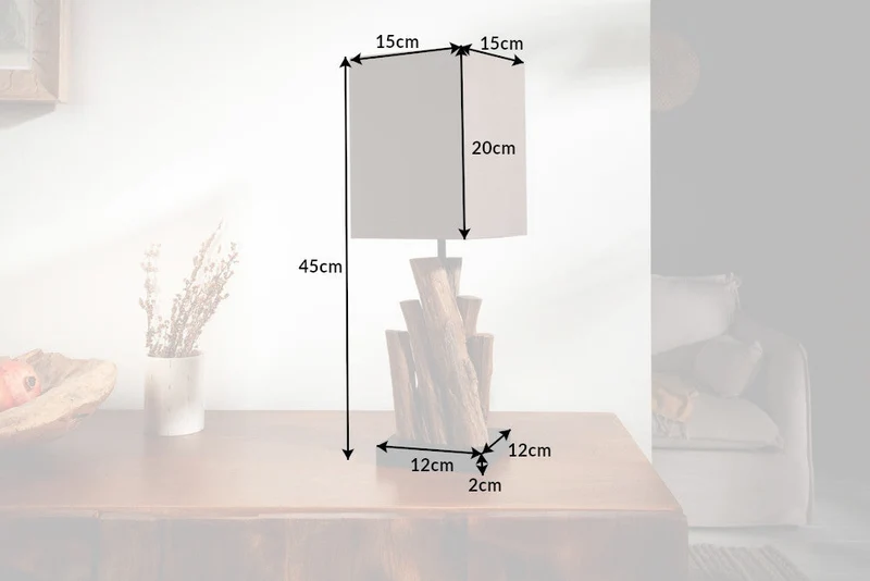 Lot de 2x Lampe de table artisanale PURE NATURE 45cm bois de fer avec abat-jour en coton