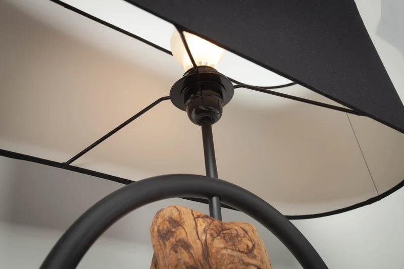 Lampe de table design ELEMENTS 58 cm noir abat-jour en coton pied en bois massif