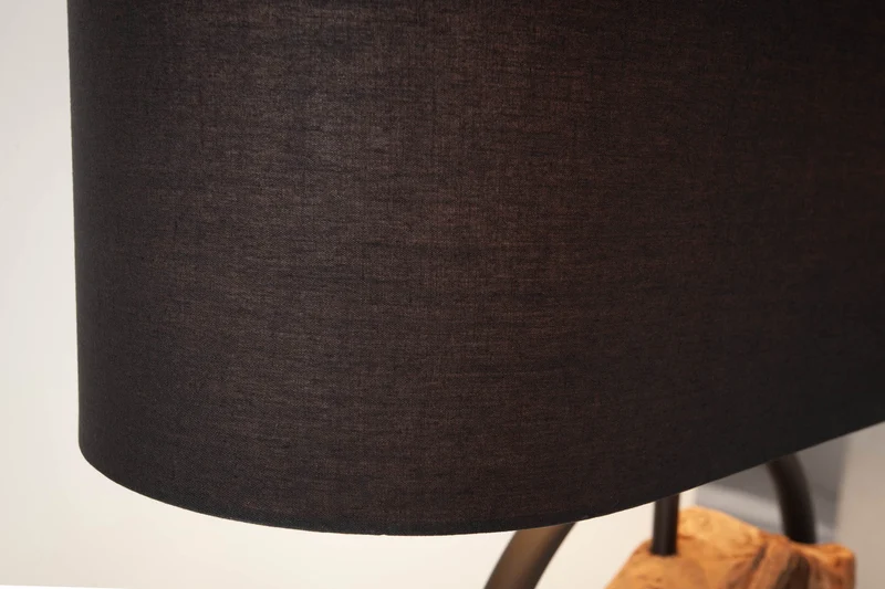 Lampe de table design ELEMENTS 58 cm noir abat-jour en coton pied en bois massif