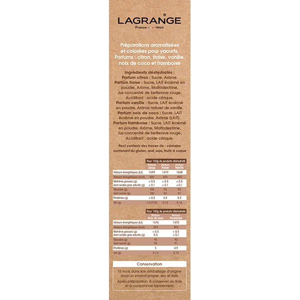 Assortiment de 5 arômes pour yaourt 425 g Lagrange