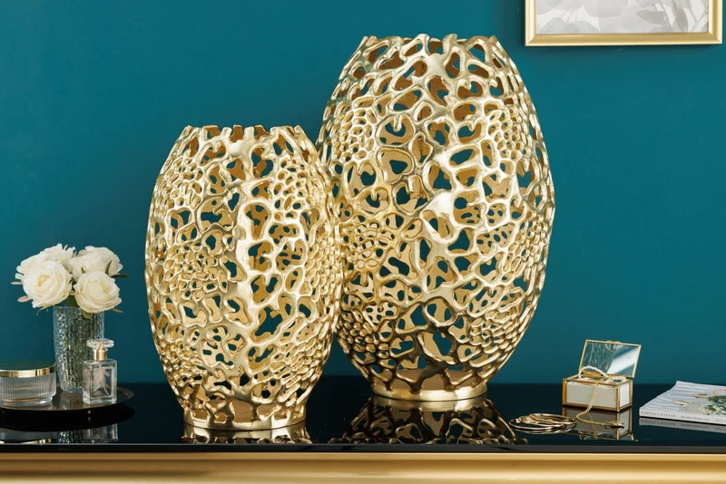 Vase design en filigrane ABSTRACT LEAF or 40cm fait main