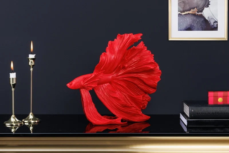 Figurine décorative design poisson combattant CROWNTAIL 35cm sculpture poisson Betta rouge