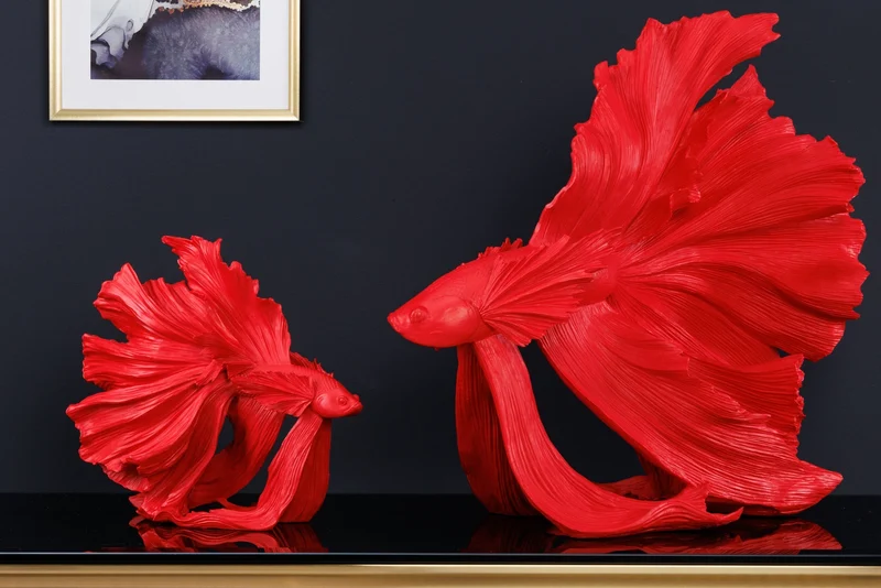 Figurine décorative design poisson combattant CROWNTAIL 35cm sculpture poisson Betta rouge