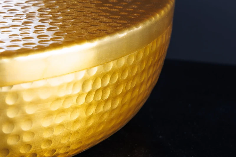 Bol fait main ORIENT 40cm métal doré rond avec couvercle boite à bijoux