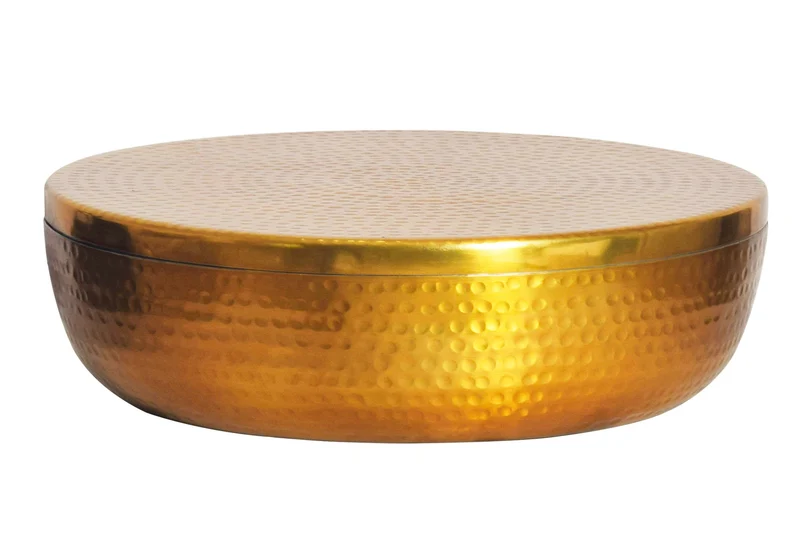 Bol fait main ORIENT 40cm métal doré rond avec couvercle boite à bijoux