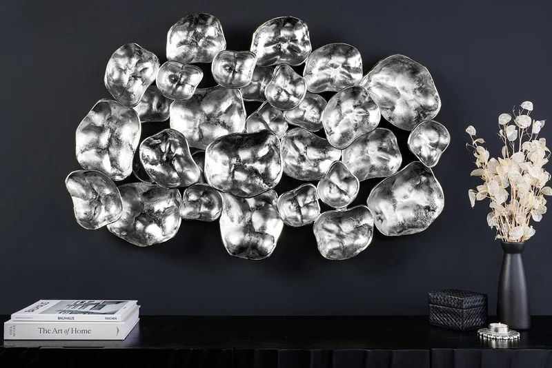 Décoration murale moderne VARIATION 105cm métal argenté fait main