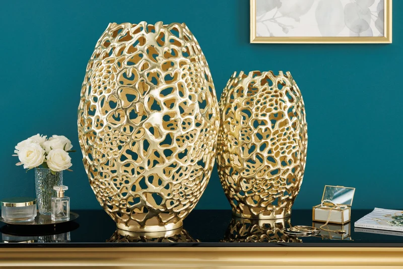 Vase design en filigrane ABSTRACT LEAF or 50cm fait main