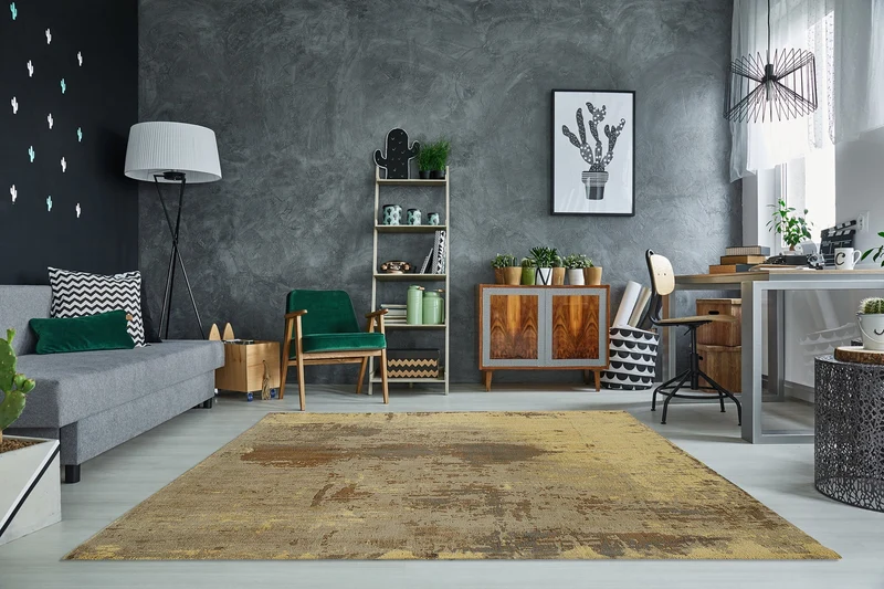 Tapis vintage en coton MODERN ART 240x160cm marron sable aspect usé